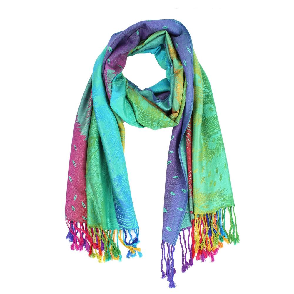 4314 Rainbow Pashmina Colorful Silky Tropical Exotic Wrap